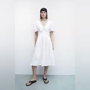Zara White Embroidered Eyelet Lace Midi Dress‎ in Oyster White Size Small thumbnail 2