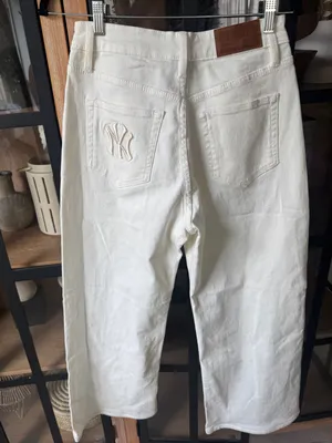 MLB Yankees jeans embroidered barrel wide leg mid rise baggy baseball new york thumbnail 2