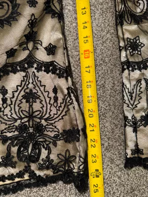 Women's Cream and Black Floral Embroidered Lace Overlay Wide Leg Satin Trousers thumbnail 4