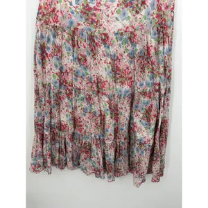 Chaps Denim Womens Large Pink Blue Floral Tiered Cotton Midi Skirt Boho Cottage thumbnail 5