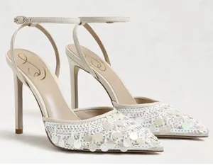 Sam Edelman Avril Pump Womens Ivory Sequin Ankle Strap Stiletto Heel Size 8.5 thumbnail 1