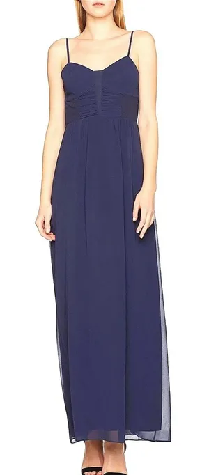 BCBG Generation Navy Blue Chiffon Sweetheart Maxi Dress Spaghetti Strap Gown 2 thumbnail 1