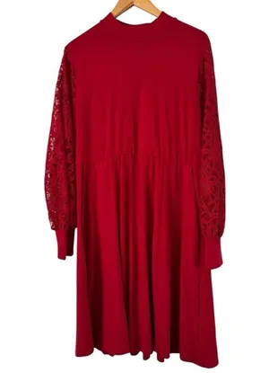 NWT Torrid Red At The Knee Jersey Lace Sleeve Mock Neck Skater Dress Size 1X thumbnail 4