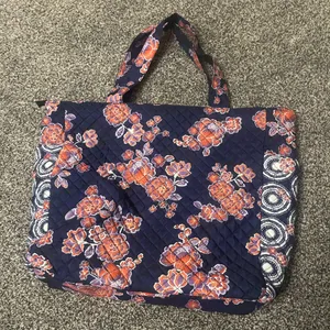 Avon Blue and Orange Floral Quilted Polyester Tote Bag thumbnail 1