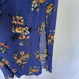 Band of Gypsies Floral Maxi Dress XS Blue Women Off Shoulder Tie Sleeve thumbnail 7