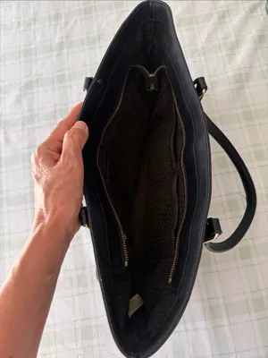 kate spade black leather tote with gold-tone plaque thumbnail 7