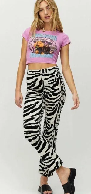 Free People Pink Purple Janis Joplin Piece of My Heart Ribbed Baby Tee Crop Top thumbnail 3
