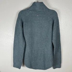 Kuhl Sienna Sweater Womens Small Blue Waffle Knit Turtle Neck Drop Hem Stretch thumbnail 3
