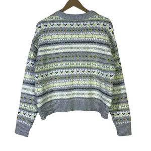 American Eagle Fair Isle Geometric Knit Sweater Grey Yellow Boho Cozy Size M thumbnail 5