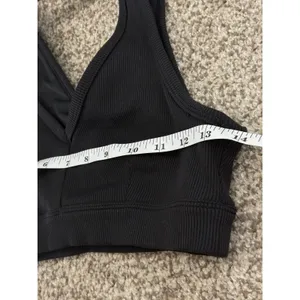 Alo Yoga Ribbed V Neck Sports Bra Women XS Black Wrap Back Activewear Athleisure thumbnail 9