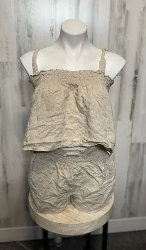 Simplee Tan two piece set of shorts and top thumbnail 1