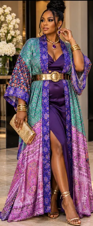 Indian silk Sari Kimono Robe Purple thumbnail 10