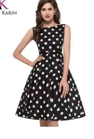 Grace Karin Polka Dot Midi Dress Black White Women's Size L (18” PTP) thumbnail 1