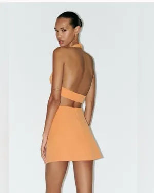 Zara orange halter cut out mini dress thumbnail 3