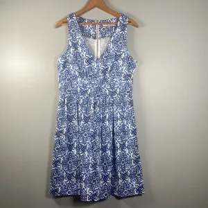 Milly Blue White Cotton Floral Sleeveless‎ V-Neck Shift Dress Sz 10 Fit & Flare thumbnail 3