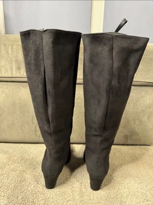Tall Black Faux Suede Lace-Up Women’s Boots Gothic Size 8.5 (41) NEW thumbnail 4