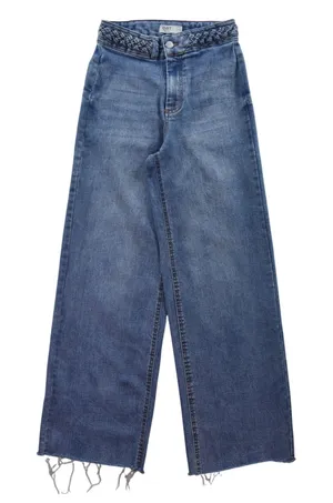 OAT New York Wide Leg Braided Waist Jeans Blue Raw Hem Size 0/25 thumbnail 1