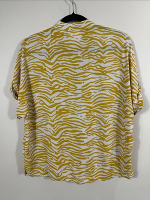 Maeve Anthropologie Zebra Yellow White Short Sleeve Top Women Size Small thumbnail 3