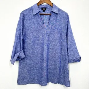 Jones New York Size L Linen V Neck Popover Tunic Blouse Coastal Casual‎ Classic thumbnail 1