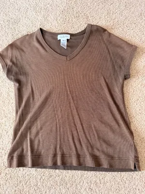Jones New York Brown ribbed tee thumbnail 1