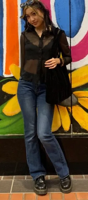 Blue low rise flare jeans thumbnail 1