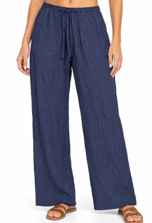 ZARA Wrinkle wide leg pants size Medium Navy thumbnail 1