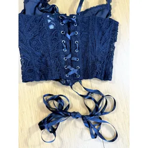 Black Lace Corset Top Bustier Lace Up Back Strappy Crop Tank Women's Size M⁠ thumbnail 9