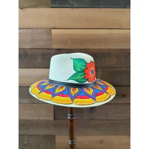 Hand Painted Floral Fedora Hat Colorful Boho Festival Statement Hat thumbnail 6