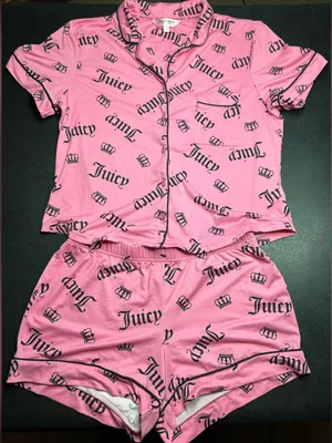 Juicy Couture Women’s Size S All Over Print Crown Button Up Pajamas Set thumbnail 1