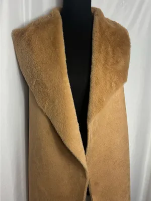 Twelfth Love Sherpa Coat Med Camel Faux Suede Cozy vest Open Front Cardigan thumbnail 3