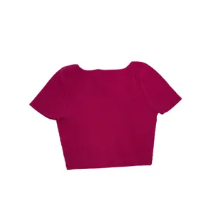 Babaton Sculpt Knit Crop Top Magenta Pink‎ Square Neck Ribbed Short Sleeve M thumbnail 2