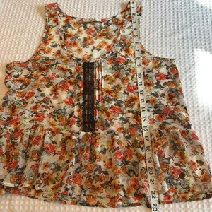 PAPAYA Boho Sleeveless Tank Blouse LARGE Ruffle Hem Lace Orange Floral Feminine thumbnail 12
