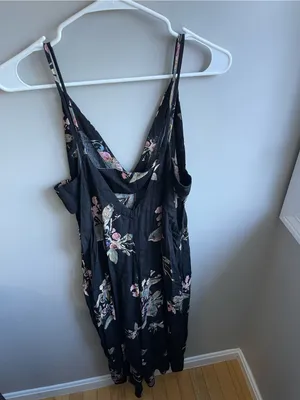 Free People Black Floral Slip Jumpsuit with Pink Floral Accents thumbnail 8