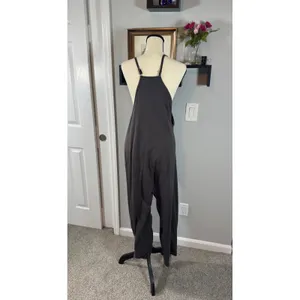 Womens Charcoal Gray Sleeveless Harem Jumpsuit with Pockets Cotton Blend L thumbnail 2