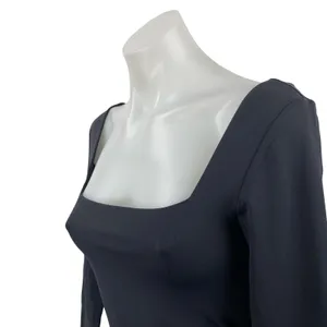 Aritzia Babaton Contour Women's Black Square Neck Long Sleeve Bodysuit Top Sz M thumbnail 3