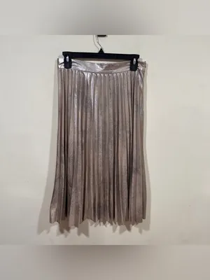 Zara Metallic Pleated Midi Skirt in Champagne Gold size small EUC thumbnail 6
