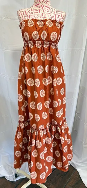 Free People Leanna Bandeau Strapless Maxi Summer‎ Boho Beach Dress Orange XS thumbnail 1