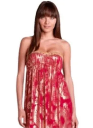 Aidan Mattox Beaded Silk Strapless Ball Gown Red & Gold Prom Party 4 thumbnail 2