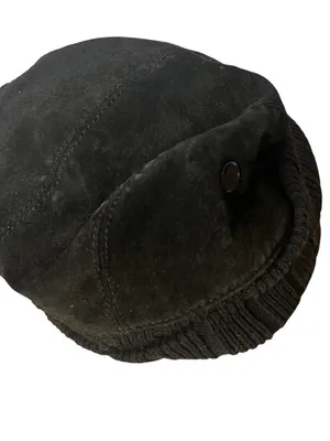 WILSONS LEATHER Black Suede Newsboy Cap Quilted Lined Ear Flaps Hat S/M UNISEX thumbnail 5