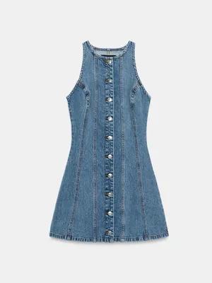 Nwt Zara Z1975 Mini Seamed Denim Dress Size M thumbnail 7