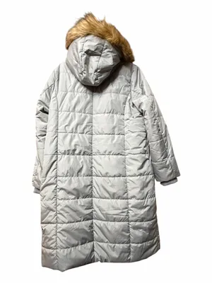 Roaman's Women's Long Quilted Puffer Coat Faux Fur Trim Gray Size M 14/16 thumbnail 2