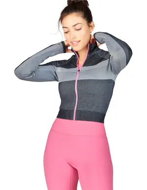 Fabletics XL Seamless Jacket Tory Cropped Gray Pink Full Zip‎ Athletic 1685 thumbnail 1