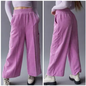 Urban Outfitters Drapey Corduroy Wide Leg Pants in Bubblegum Pink thumbnail 3