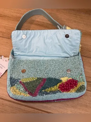 Handcrafted in India Beaded Coastal Coral Reef Shoulder Handbag Purse Teal Aqua thumbnail 9