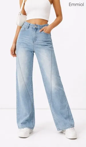 NWT EMMIOL Womens Light Wash Wide‎ Leg Jeans Size Small thumbnail 1