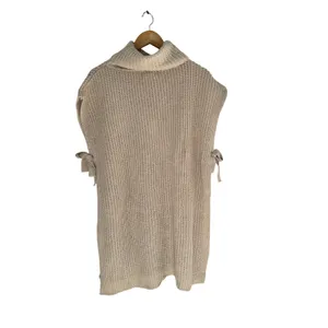 World Market Women Beige Turtleneck Side Tie Knit Poncho Sweater NWT thumbnail 2