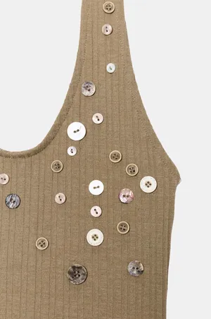 BNWT Zara Olive Green Brown Button Rib Halter Top  thumbnail 5