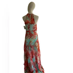 B. Darlin Long Maxi Pleated Dress, Aqua/Coral, Size 1/2, NWT thumbnail 2