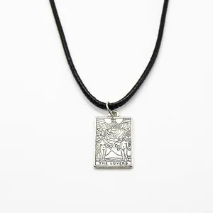 The Lovers Tarot Card Necklace Black thumbnail 1