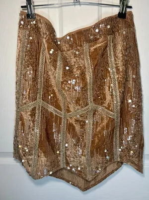 Miss‎ Me Mini Skirt Sequin Velvet L Rust Copper NWT Pointed Hem Western Glam thumbnail 1